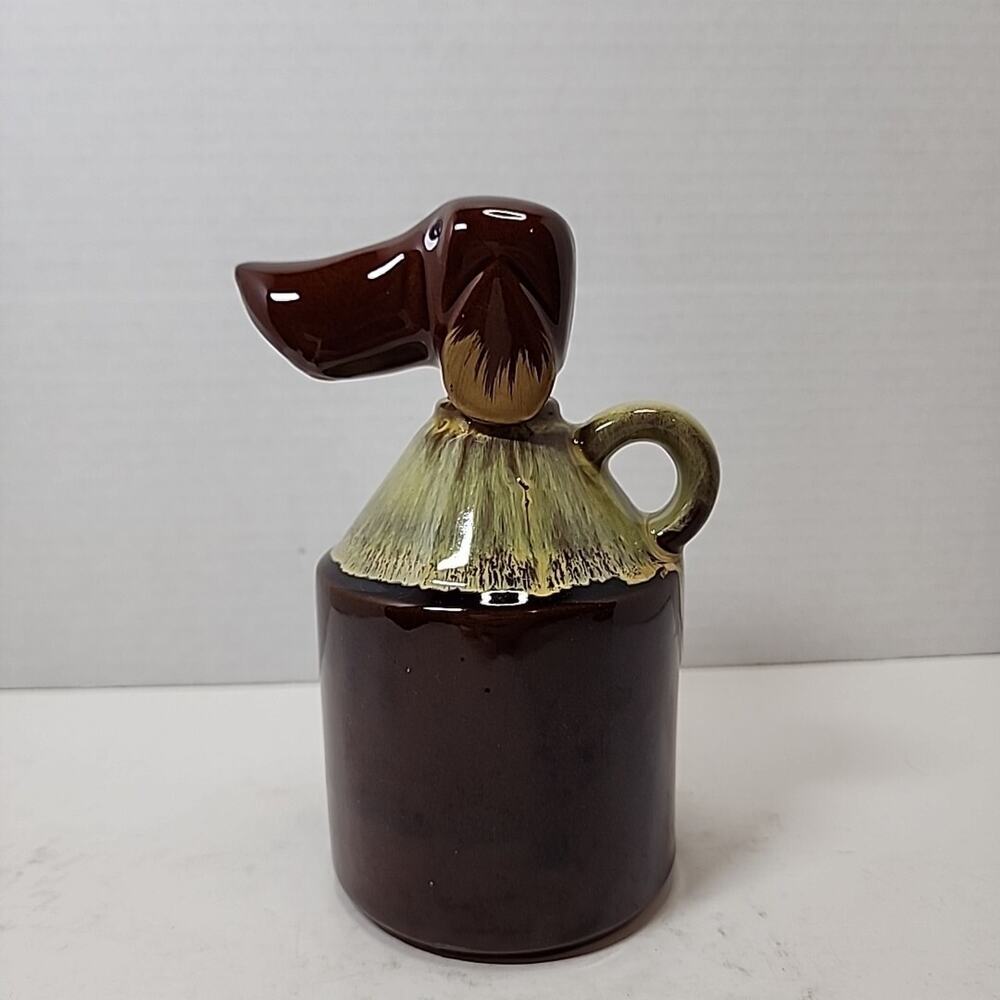 Vtg Red Ware Pottery Hand Painted Whiskey Hound Liquor Decanter Norleans Japan
